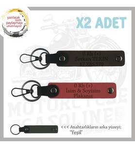 Motor Severlere Özel, İsim Plaka ve 0 Rh (+) Kan Grubu Yazılı x2 Anahtarlık, Nar Çiçeği-K Kahve-Ysl (Çok Renkli)