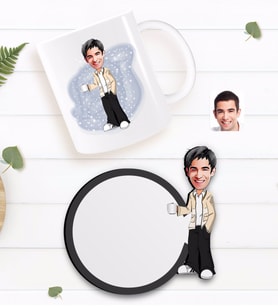 BK Gift Kişiye Özel Erkek Karikatürlü Beyaz Kupa ve Ahşap Bardak Altlığı Hediye Seti-62