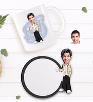 BK Gift Kişiye Özel Erkek Karikatürlü Beyaz Kupa ve Ahşap Bardak Altlığı Hediye Seti-62