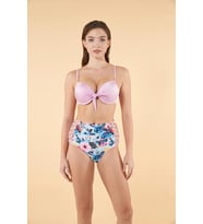 Estiva Desenli Yüksek Bel Britli Bikini Takımı - Pudra Mavi