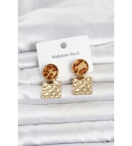 316L Çelik Gold Renk Leopar Desenli Plaka Model Kadın Küpe TJ-BKP11832