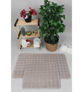 Modern Bubble Yıkanabilir Kaymaz Peluş Banyo Paspası Halısı 2'li Klozet Takımı 50x80-50x40cm Bej