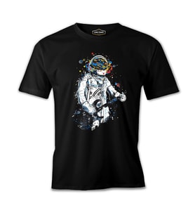 Uzay - Astronot Gezegen Boya Siyah Erkek Tshirt