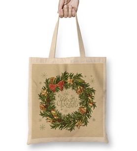 Yılbaşı Yeni Yıl Konseptli Wreath Gilf Merry Christmas Bez Çanta Uzun Saplı