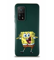 Xiaomi Mi 10T Pro Soft Premier Kapak Sünger Bob Tasarımlı Silikon Kılıf - Yeşil (Şeffaf)
