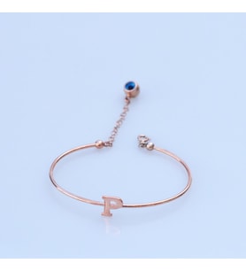 Rose Gold Kaplama Nazar Boncuklu P Harfi Gümüş Bileklik