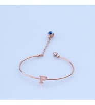 Rose Gold Kaplama Nazar Boncuklu P Harfi Gümüş Bileklik