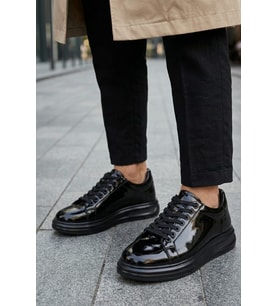Fosco - Hakiki Rugan Deri Siyah Renk Erkek Sneaker - 3240