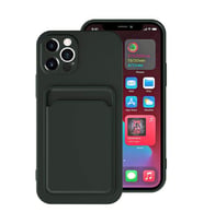 iPhone 12 Pro Max Kılıf ​​Kartlıklı Silikon Dikişli Deri Görünüm (Yeşil)