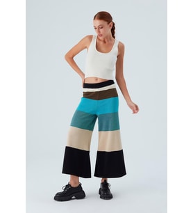 Peraluna SASHA TROUSER Geniş Çizgili Simli Kadın Triko Pantolon - Multi