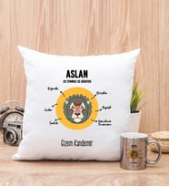 Kişiye Özel Aslan Burcuna Hediye Kare Yastık ve Silver Kupa