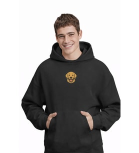 Golden Retriever Baskılı Siyah Erkek Hoodie – Oversize Kapüşonlu Sweatshirt