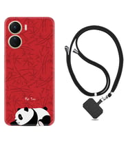 Vivo Y16 Kılıf Resimli Boyun Askılı İpli Desenli Silikon Series Sleeping Panda 1810