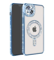 Apple iPhone 15 Kılıf Joke Simli Magneticsafe Kılıf - Mavi