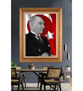 Altın Varaklı Çerçeveli Paspartulu Atatürk Tablo nh271 (Gold)