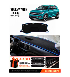 VOLKSWAGEN T-CROSS (2021-2023) Uyumlu Torpido Örtüsü Torpido Kılıfı - Siyah Mavi