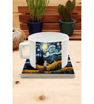 Kediler ve Sanat/Van Gogh Yıldızlı Gece The Starry Night Set 4 - Fincan Kupa-Taş Bardak Altlığı 2