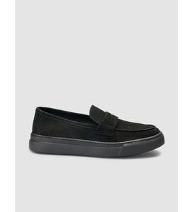 %100 Hakiki Deri Siyah Bantlı Süet Erkek Loafer