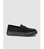 %100 Hakiki Deri Siyah Bantlı Süet Erkek Loafer