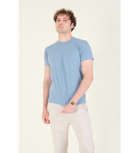 Giyim Dünyası Erkek Sıfır Yaka Basic T-Shirt Mavi