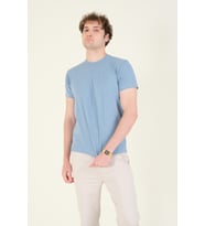 Giyim Dünyası Erkek Sıfır Yaka Basic T-Shirt Mavi