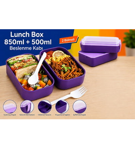 Lexroo DORDOİ ASTRALLİFE 2 Katlı Beslenme Kabı 850 ml + 500 ml Bölmeli Lunch Box Çatal Kaşık Seti