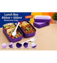 Lexroo DORDOİ ASTRALLİFE 2 Katlı Beslenme Kabı 850 ml + 500 ml Bölmeli Lunch Box Çatal Kaşık Seti