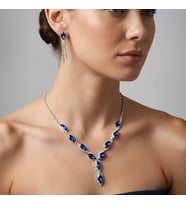 Accessories Mavi Mekik Taşlı Su Yolu Kolye Küpe Takı Seti - Düğün, Kına, Nişan Gelin Takı Seti