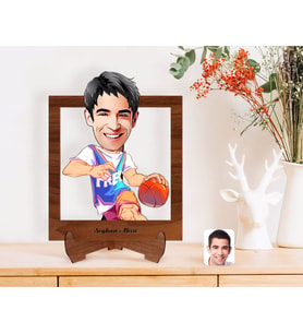 BK Gift Kişiye Özel Erkek Basketbolcu Karikatürlü Ahşap Standlı 3D Biblo-2 (Beyaz)