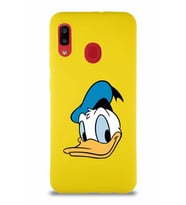 Samsung Galaxy A20 Soft Premier Kapak Donald Duck-B Tasarımlı Silikon Kılıf - Sarı (Şeffaf)