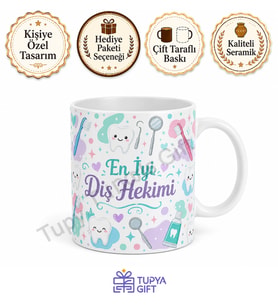 Diş Hekimine Hediye Kişiye Özel Baskılı Kupa Bardak Diş Doktoru Hediyesi