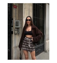 NİDO MODA Ekose Desenli Kemer Detaylı Mini Şort Etek