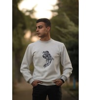 ZY KHAN Unisex Kar Melanj Bisiklet Yaka Astronot Baskılı 3 Iplik Şardonlu Pamuklu Sweatshirt