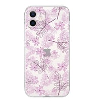 Apple iPhone 12Kamera Korumalı Tıpalı Kapak Floral Pudra Tasarımlı Şeffaf Kılıf