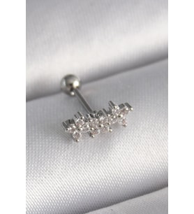 316L Çelik Gümüş Renk Zirkon Taşlı Yonca Tragus Piercing - TJ-PR1255