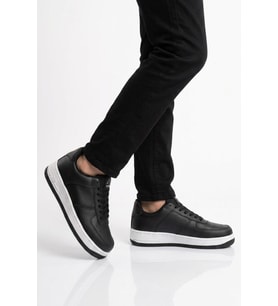 Cool Siyah Bağcıklı Kalın Tabanlı Unisex Yürüyüş ve Spor Ayakkabı Sneaker Pekin Kısa