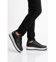 Cool Siyah Bağcıklı Kalın Tabanlı Unisex Yürüyüş ve Spor Ayakkabı Sneaker Pekin Kısa