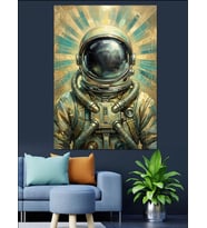 Güneş Işınları Altında Modern Astronot Dekoratif Kanvas - Mdf Ahşap Tablo