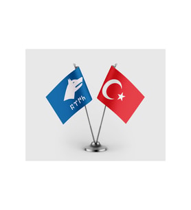 Mavi Götürk ve Türk Bayrağı İkili Saten Masa Bayrağı Takımı