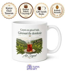Giresun Çay Saatine Özel Kupa Bardak Hediye Baskılı Porselen Mug