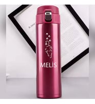 Kişiye Özel Lazer Baskılı 500ml Çelik Kedi Baskılı Termos – Sızdırmaz, Vakumlu, Kilitli Kapak (Pembe)