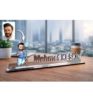 Kişiye Özel Diş Hekimi Karikatürlü 30 cm Ayna Pleksi Masaüstü İsimlik - Diş Hekimine Hediye Diş Doktoru Hediyesi