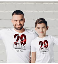 BK Gift 29 Ekim Tasarımlı 2’li Baba-Oğul Beyaz Tişört-3, 29 Ekim Hediyesi, Trend Tişört, 100.Yıl Hediyesi