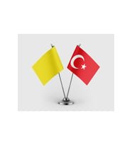 Batı Hun Bayrağı ve Türk Bayrağı İkili Saten Masa Bayrağı Takımı