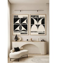 Minimalist Geometrik 2'li Ahşap Çerçeveli Tablo Seti