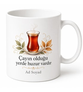 Çay Severlere Özel Tasarım Baskılı Porselen Kupa Bardak Hediye