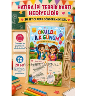 20 Adet Hatıra İpi Tebrik Kartı Hediyeli Okulda İlk Gün Hediye Seti 1. Sınıf-Sene Başı Hatıra Tebrik Kartı Seti