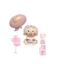 Lüks Hastane Oda Süsleme Seti Kız Bebek Folyo - Hello Baby Folyo - 4 Baby Kutu - 7 Li Stant