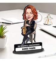 Saksafon Sanatçısı Kadına Hediye Kişiye Özel Karikatürlü Biblo