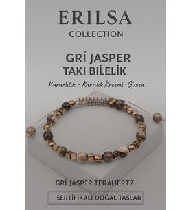 Sertifikalı Terahertz Gri Jasper Doğal Taş Bileklik - Güven Denge Kararlılık Enerji Taşı (Çok Renkli)
